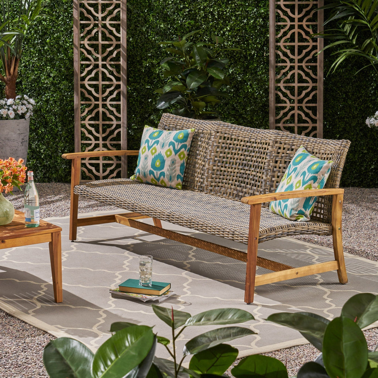 Outdoor 3 Seater Sofa With Rattan Cover - Gray