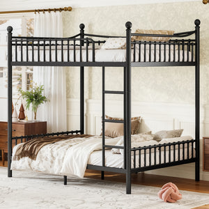 Full over Full Metal Bunk Bed with Curved Guardrails and Round-Tube Frame, No Box Spring Required, Black
