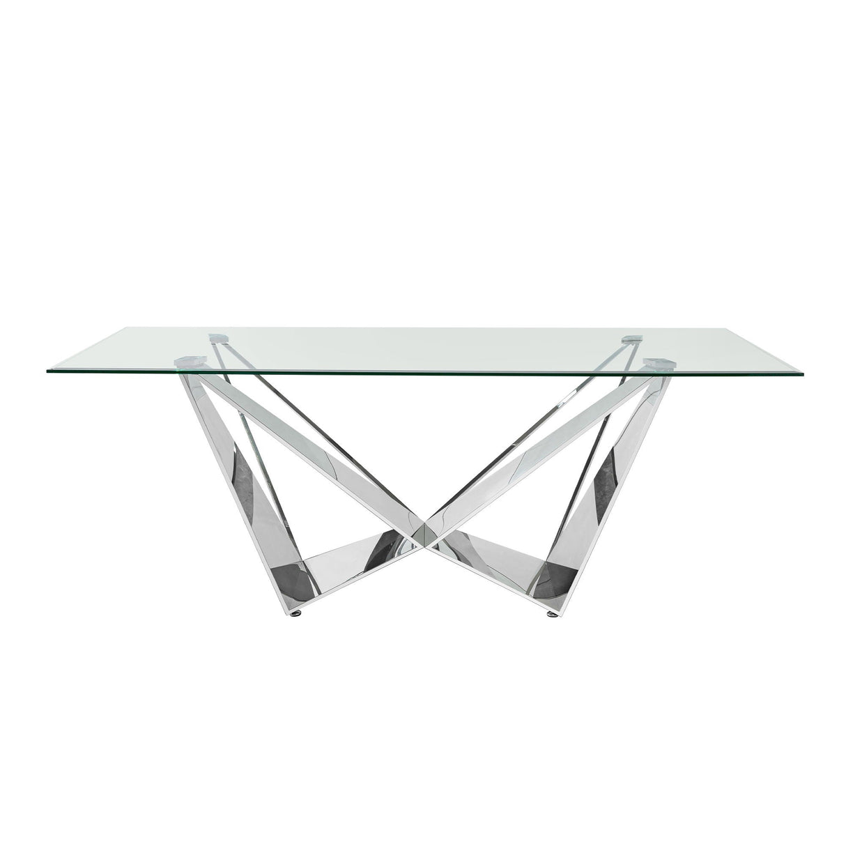 Clear Glass With Polished Stainless Steel Base Dining Table - Silver by Couch.com