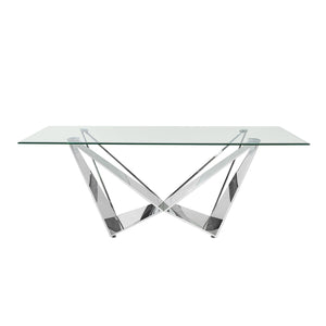 Clear Glass With Polished Stainless Steel Base Dining Table - Silver by Couch.com