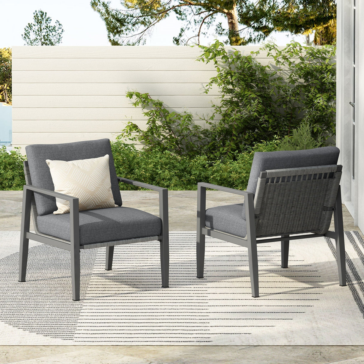 Modern Lounge Chair With Rope Accents And Cushions