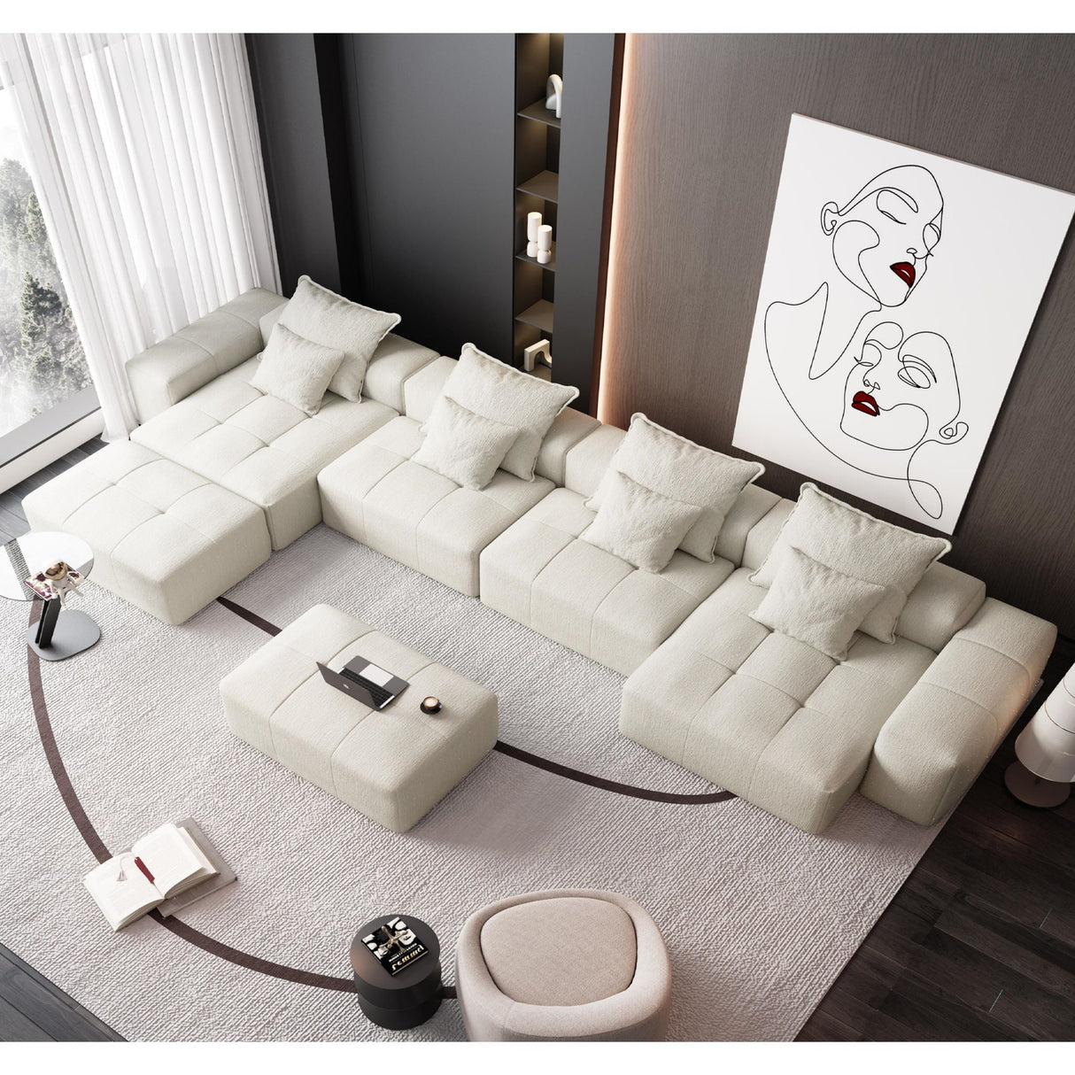 Modern Oversized DIY Combination Modular Sectional Sofa With Pillows