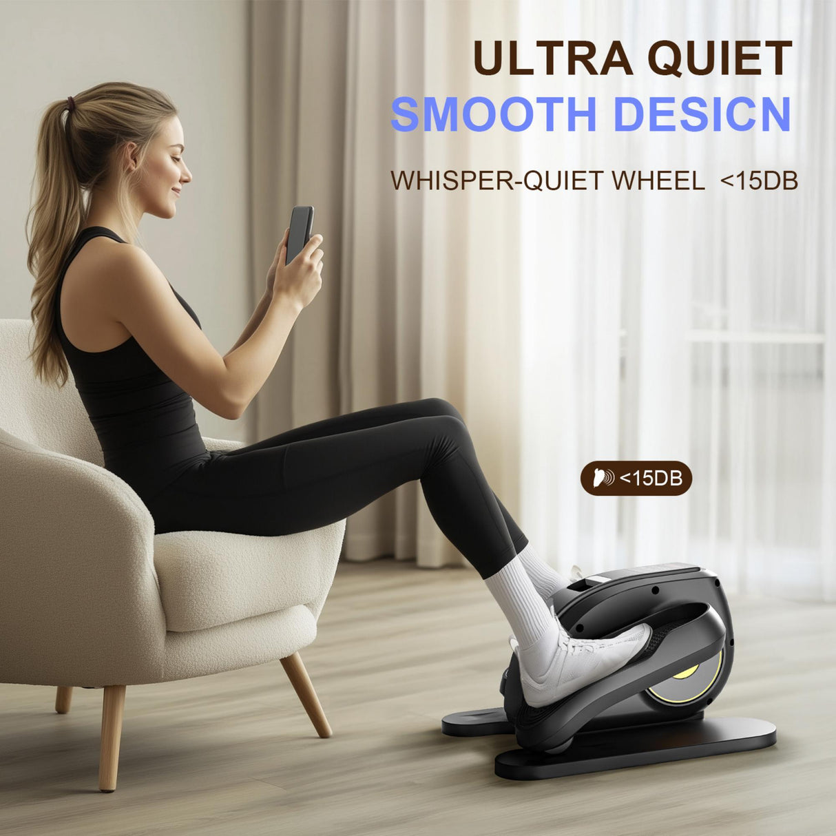 Under Desk Elliptical Machine, Quiet & Portable Electric Seated Pedal Exerciser With Remote Control & Adjustable Speeds - Black by Couch.com