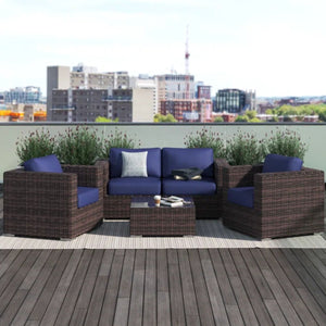 Wicker Seating Group Set With Table And Cushions
