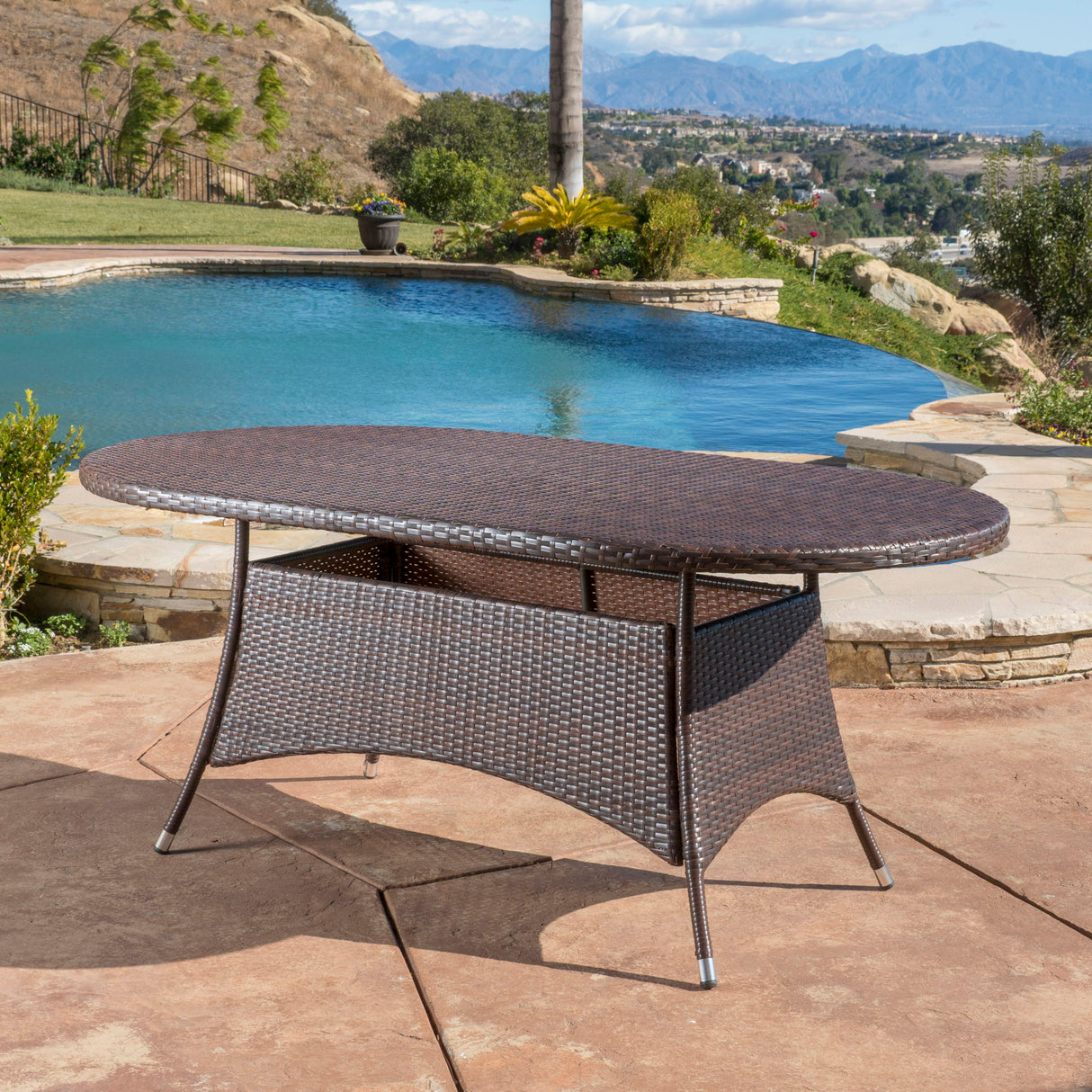 Outdoor Oval Dining Table With Silver Tipped Legs - Brown Multi by Couch.com