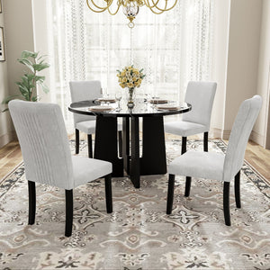 5 Piece Round Dining Table Set, Modern Dining Table And 4 Upholstered Chairs For Dining Room by Couch.com