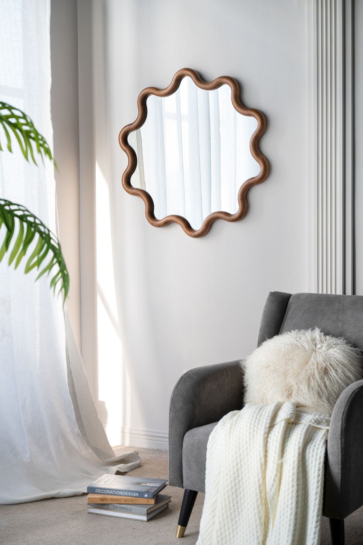 Wooden Accent Mirror With Unique Frame, Wall Mirror For Living Room Bedroom Entryway - Brown by Couch.com