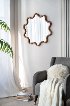 Wooden Accent Mirror With Unique Frame, Wall Mirror For Living Room Bedroom Entryway - Brown by Couch.com