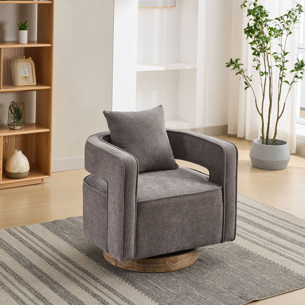 Swivel Accent Open Back Barrel Chair With Weathered Base by Couch.com