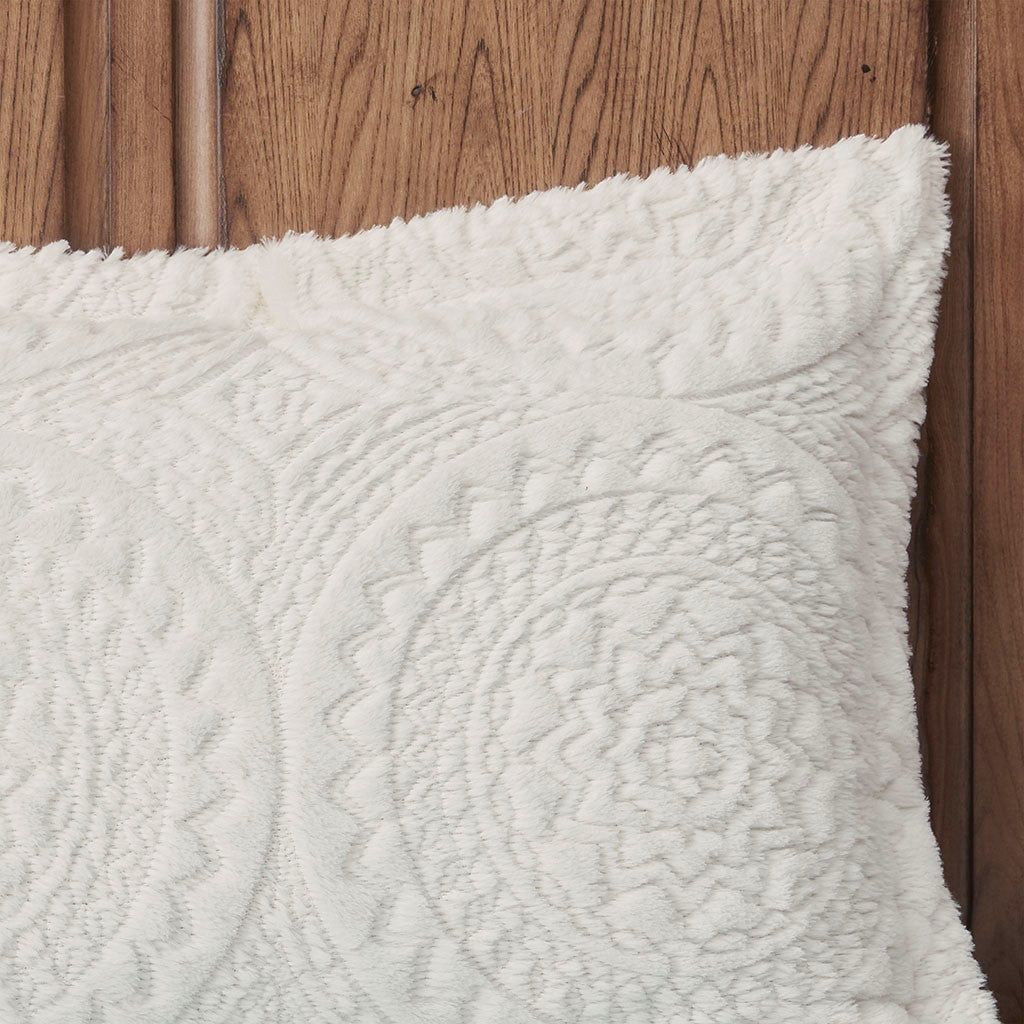 King/Cal King Embroidered Medallion Faux Fur Ultra Plush Comforter Mini Set