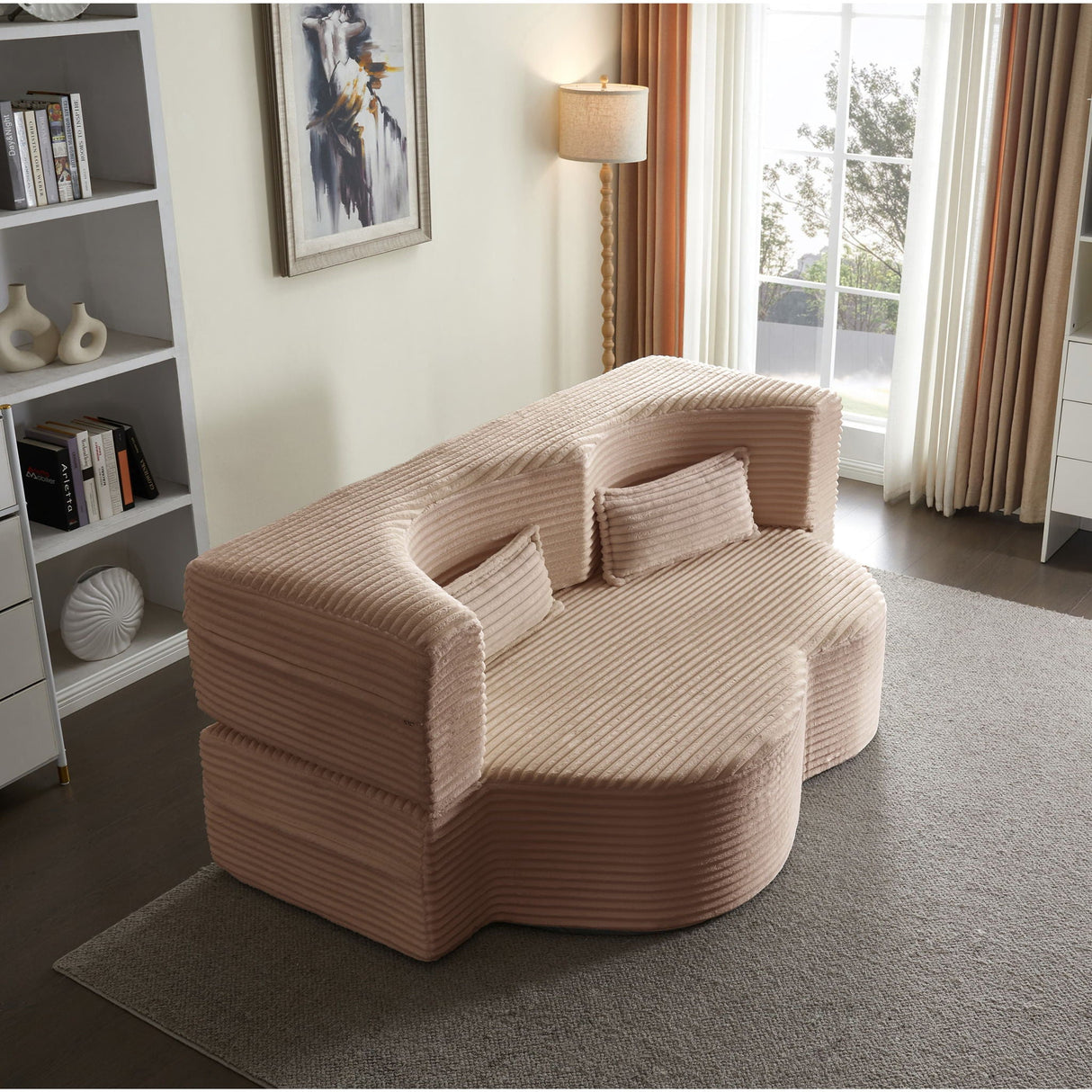 Floor Convertible Sleeper Sofa Bed With 2 Pillows