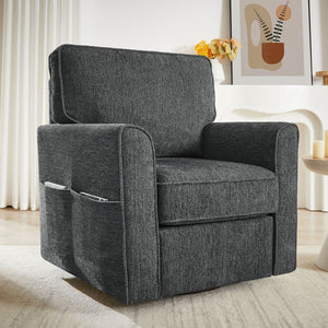 360° Swivel Accent Barrel Armchair With Side Pockets, Compact Design by Couch.com