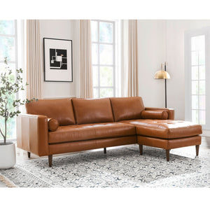 Mid-Century Tufted Leather Sectional With Reversible Chaise by Couch.com