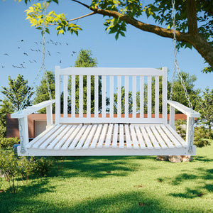 Front Porch Swing With Armrests, Bench Swing With Hanging Chains, For Outdoor Patio, Garden Yard - White by Couch.com
