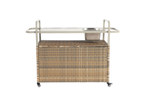 Outdoor Bar Table with Wicker Cabinet and Steel Top