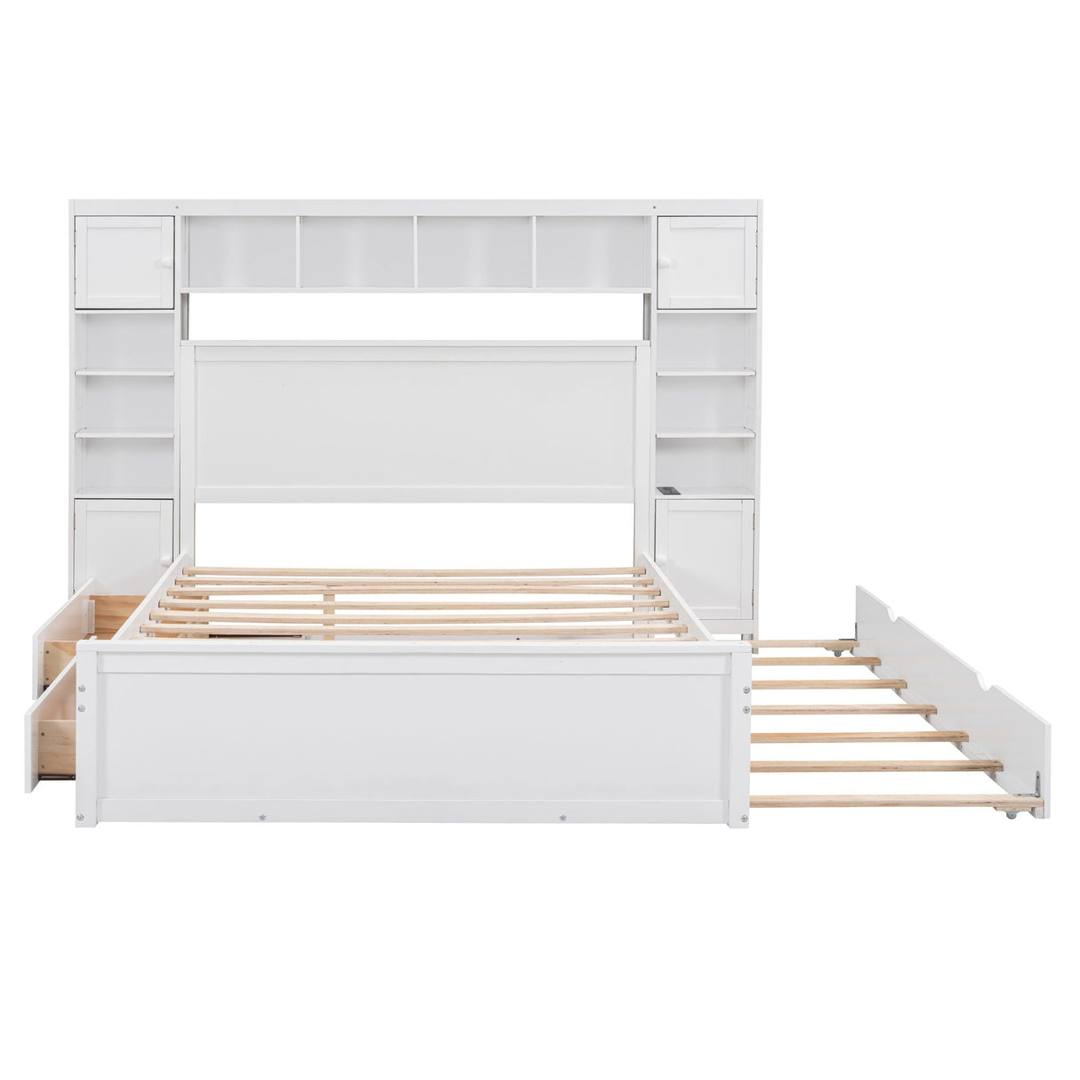 Bed With All In One Cabinet, Shelf And Sockets, Twin Long Trundle by Couch.com
