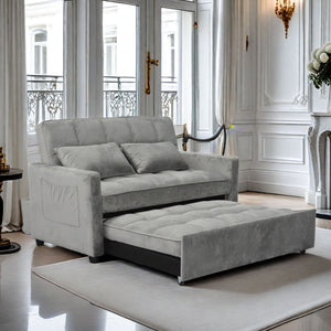 3 In 1 Convertible Sleeper Sofa Bed, Modern Velvet Fabric Futon Sofa Couch Pullout Bed, Adjustable Backrest With Three USB Ports, Two Side Pockets, Two Cup Holders And Swivel Phone Holder by Couch.com