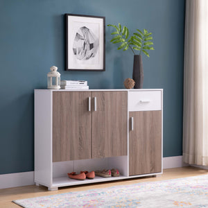 Shoe Storage Cabinet For 17 Pairs, Bedroom Cabinet With Drawer - Doors - White / Dark Taupe by Couch.com