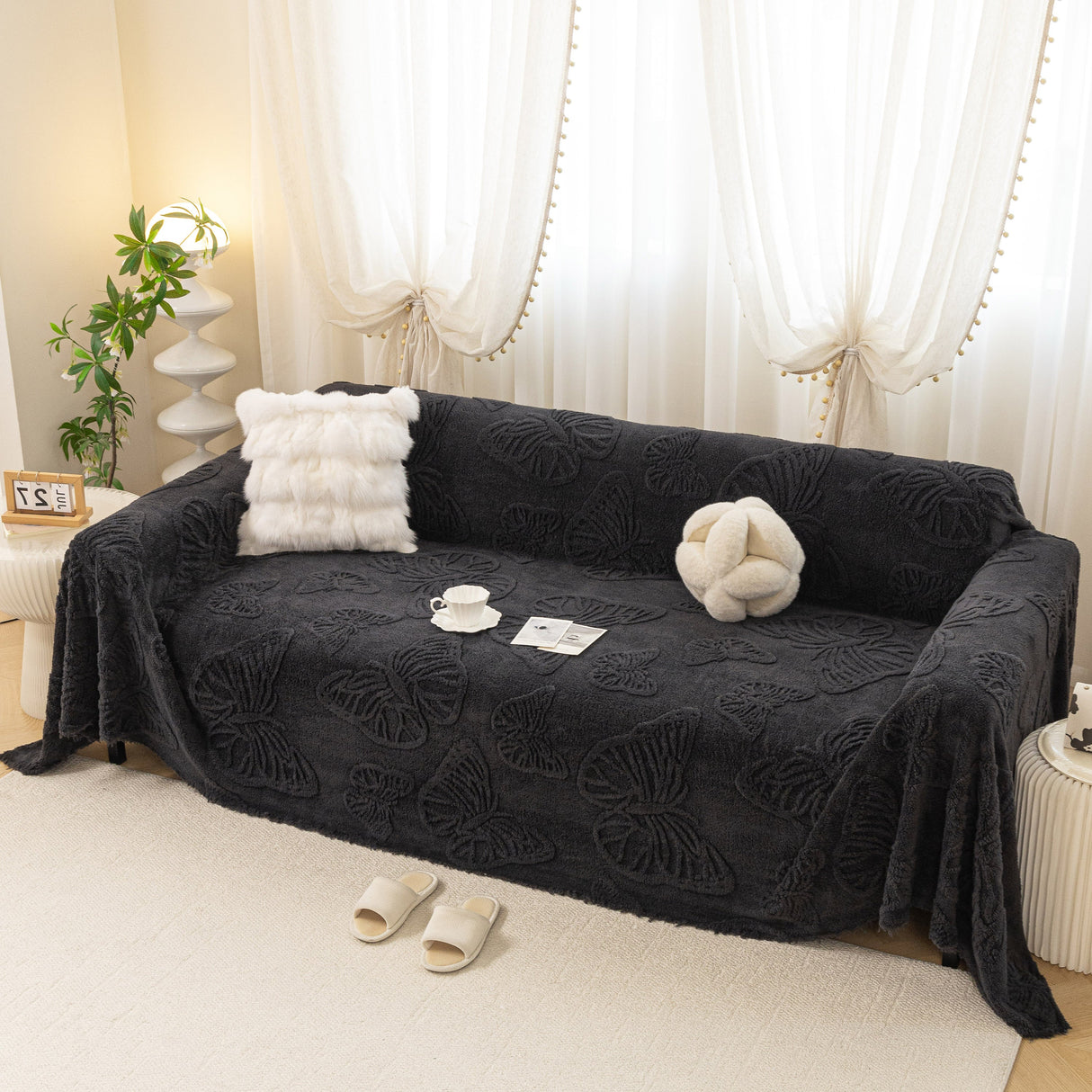 Luxury 3D Butterfly Jacquard Sofa Throw Blanket, Ultra-Soft Plush Fleece Couch Cover