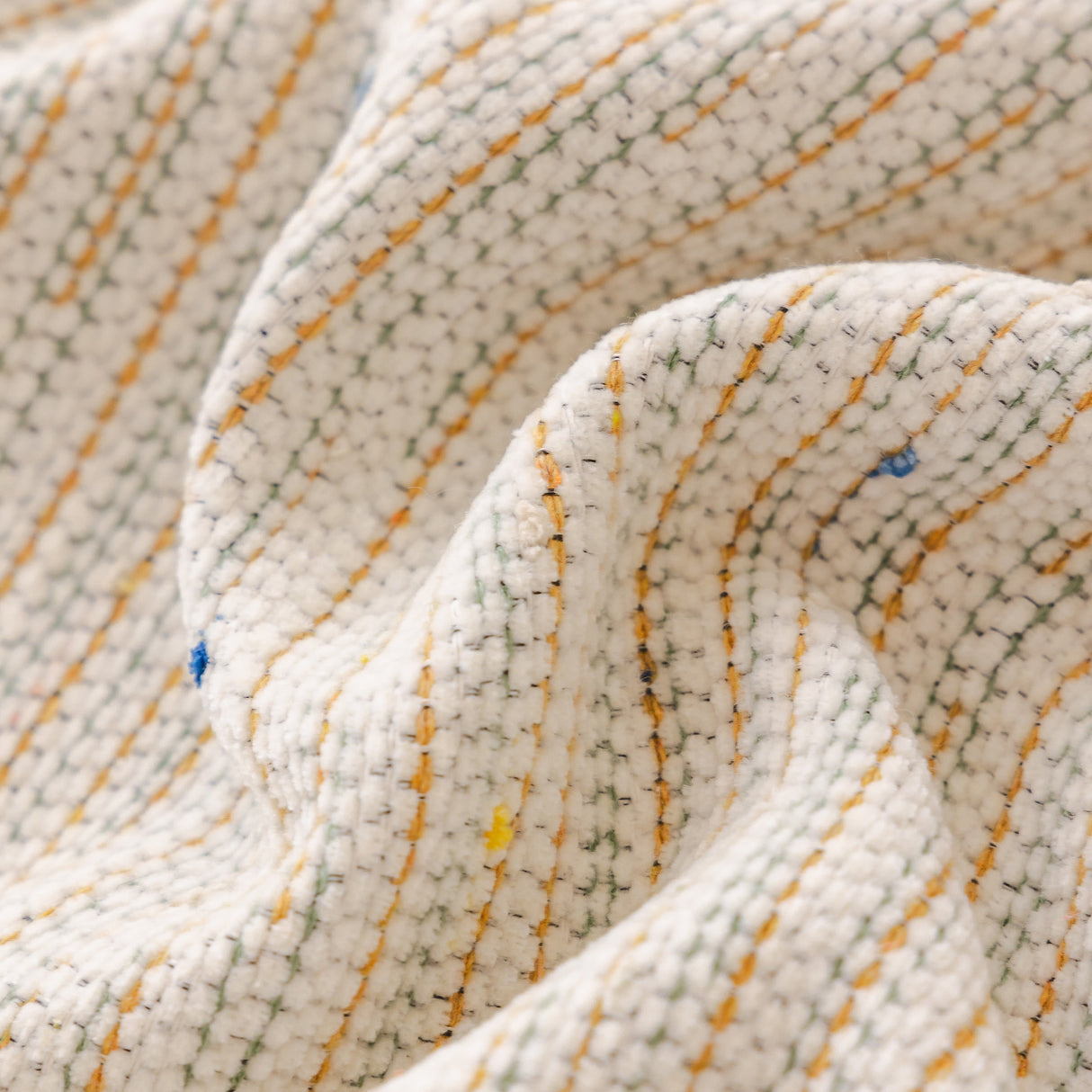 Boho Couch Cover with Knitted Stripes, Chiffon Skirt & Pom Fringe, Pet-Friendly Throw