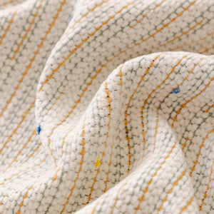 Boho Couch Cover with Knitted Stripes, Chiffon Skirt & Pom Fringe, Pet-Friendly Throw