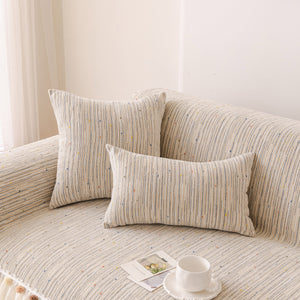 Boho Couch Cover with Knitted Stripes, Chiffon Skirt & Pom Fringe, Pet-Friendly Throw