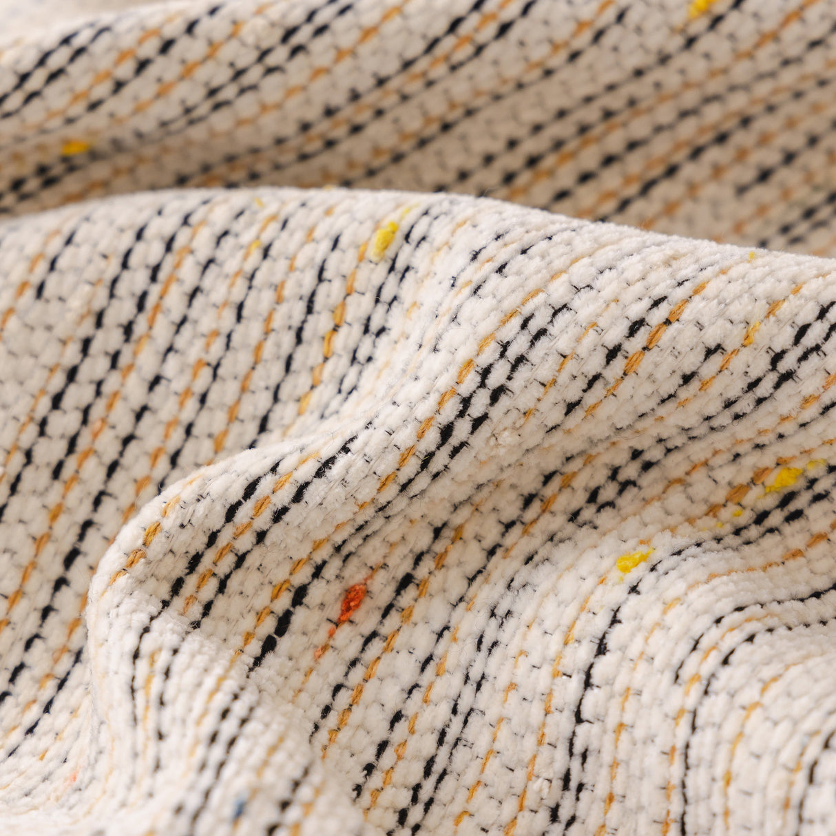 Boho Couch Cover with Knitted Stripes, Chiffon Skirt & Pom Fringe, Pet-Friendly Throw