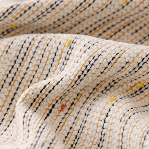 Boho Couch Cover with Knitted Stripes, Chiffon Skirt & Pom Fringe, Pet-Friendly Throw