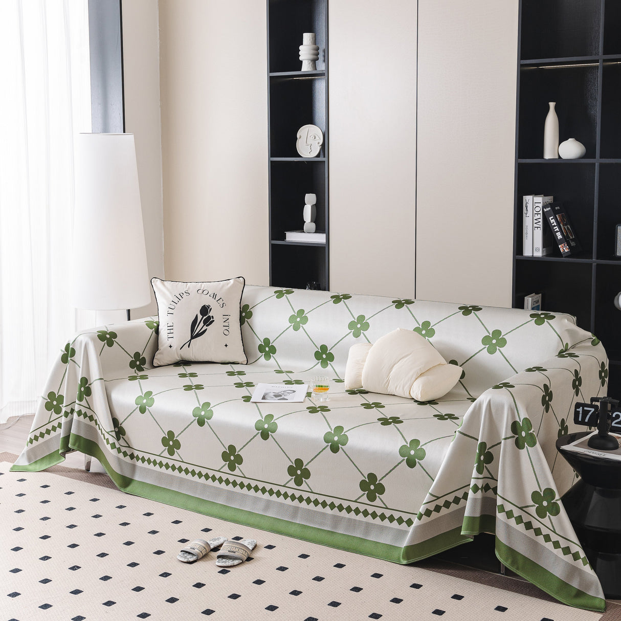 Cooling Four-Leaf Clover Hope Faith Love Luck Summer Comfy Ice Silk Furniture Throw Covers for Sofas