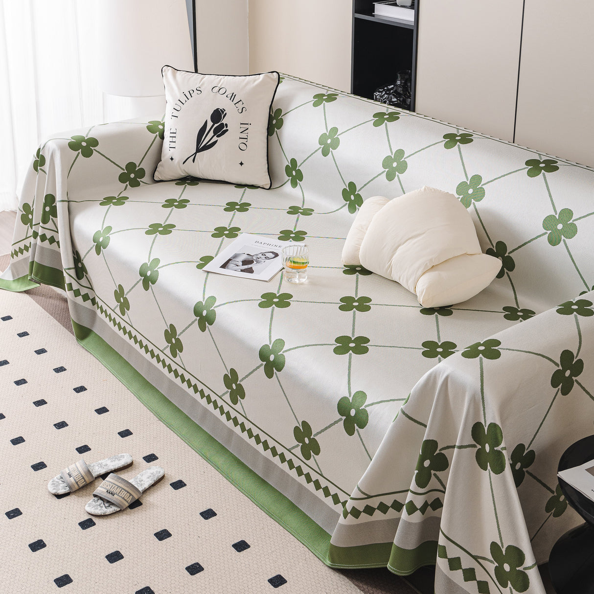 Cooling Four-Leaf Clover Hope Faith Love Luck Summer Comfy Ice Silk Furniture Throw Covers for Sofas