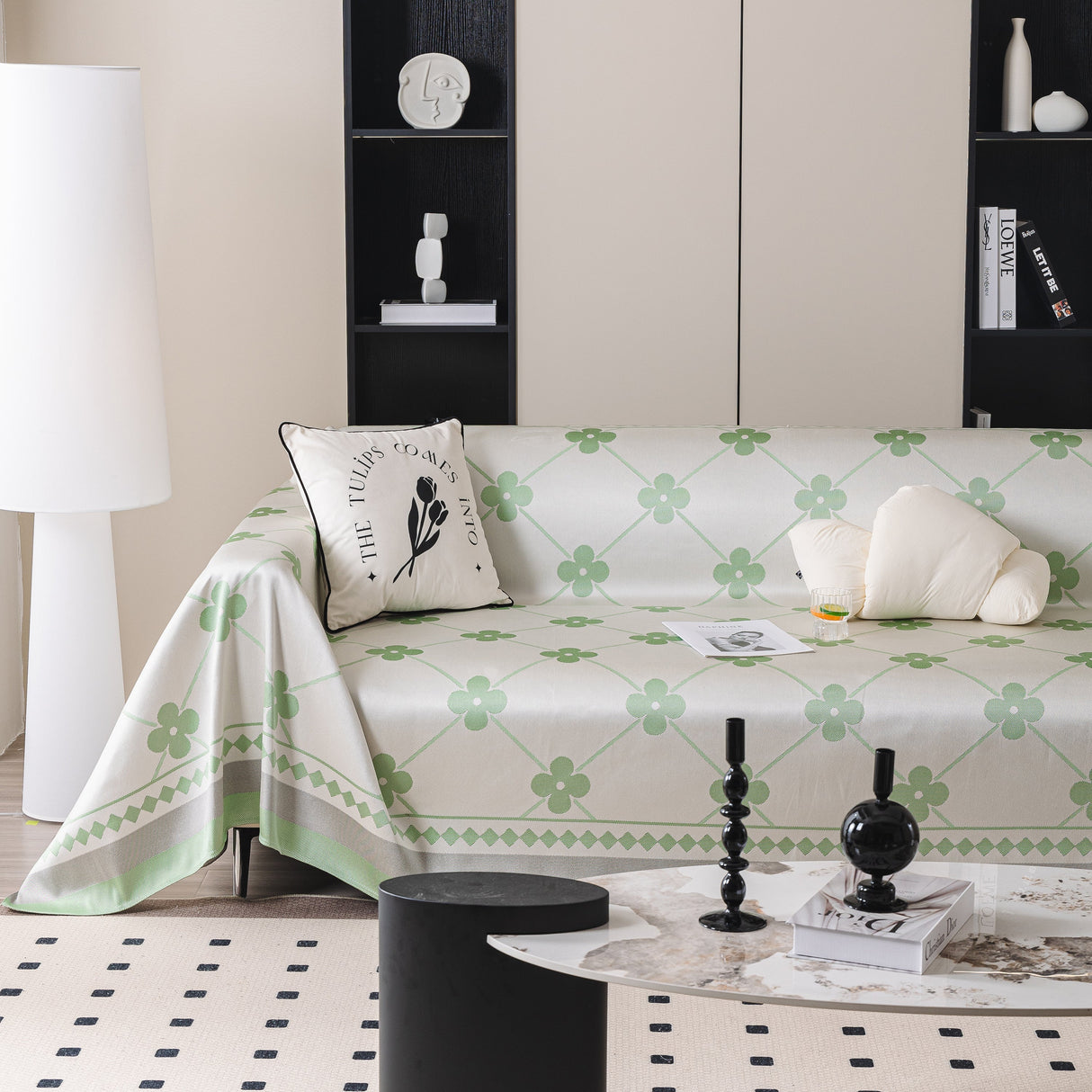 Cooling Four-Leaf Clover Hope Faith Love Luck Summer Comfy Ice Silk Furniture Throw Covers for Sofas