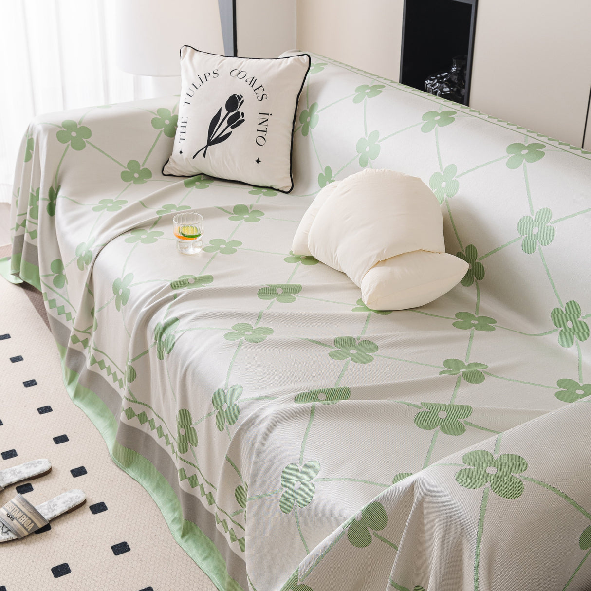 Cooling Four-Leaf Clover Hope Faith Love Luck Summer Comfy Ice Silk Furniture Throw Covers for Sofas