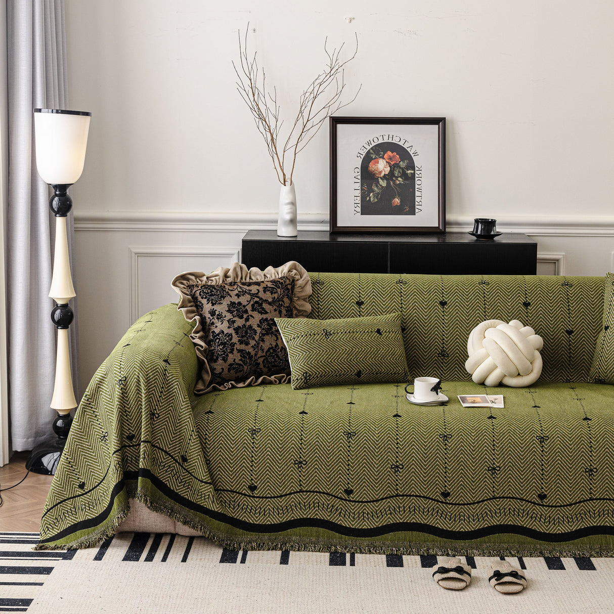 Chenille Couch Throw Cover Decorative Herringbone Sofa Blanket Protector for Couch