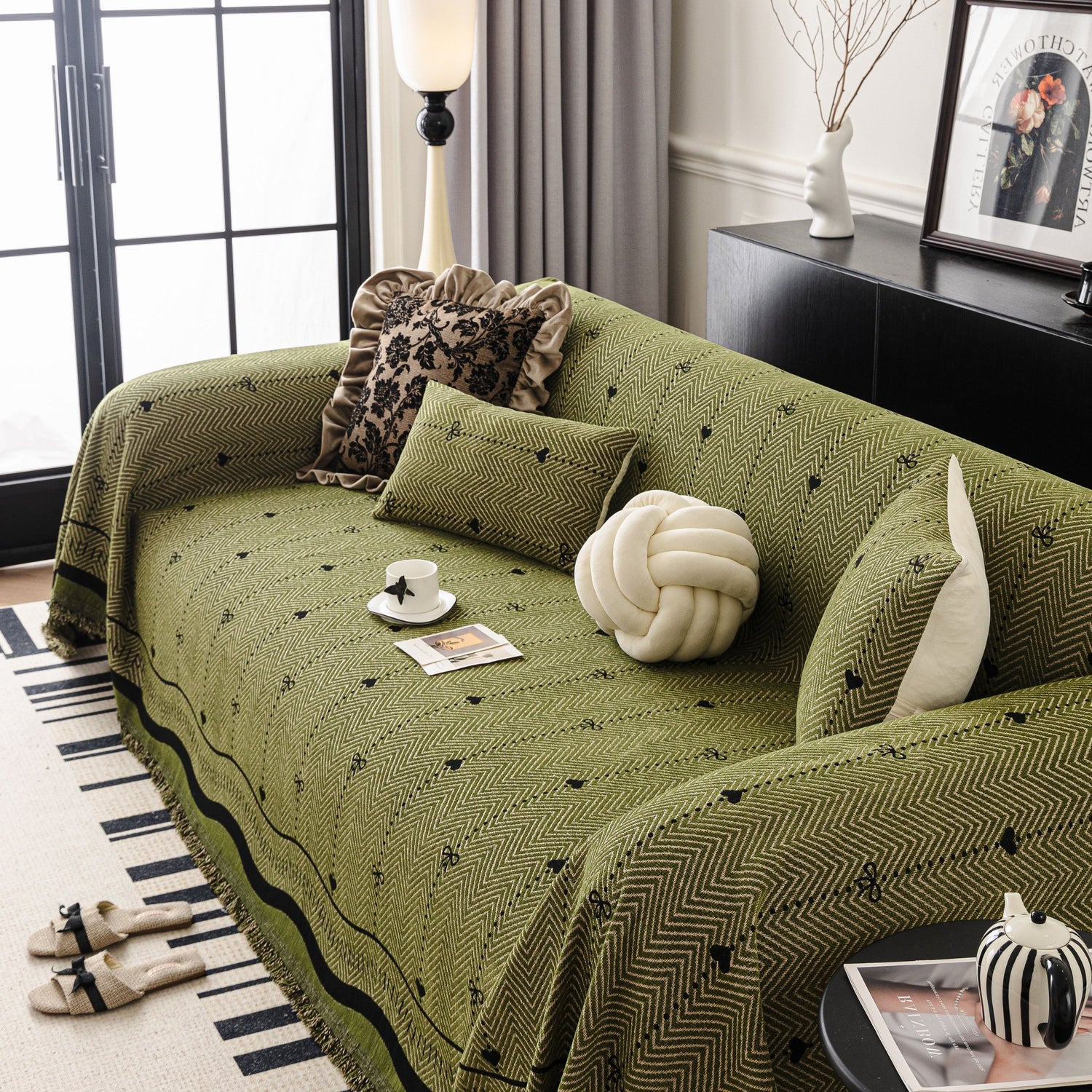 Chenille Couch Throw Cover Decorative Herringbone Sofa Blanket Protector for Couch