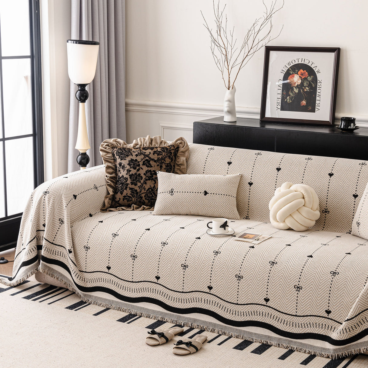 Chenille Couch Throw Cover Decorative Herringbone Sofa Blanket Protector for Couch