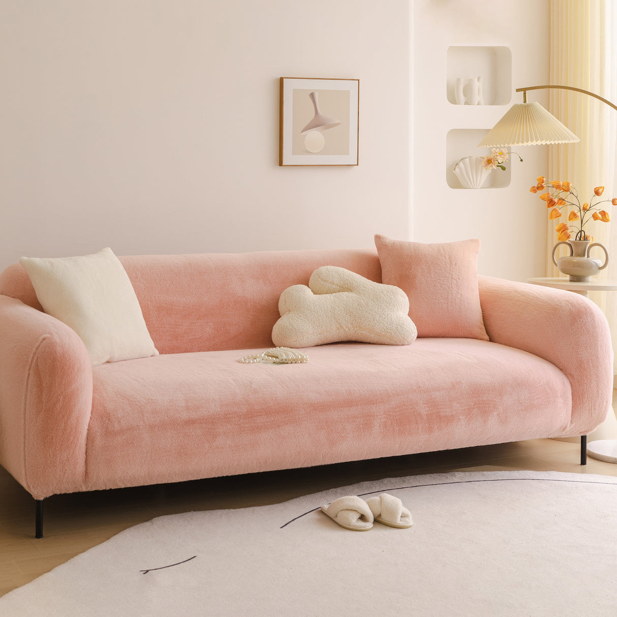 Soft Plush Warm Sofa Cover Stretchable Cozy Velvet Couch Protector for Fall & Winter