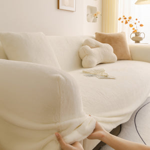 Soft Plush Warm Sofa Cover Stretchable Cozy Velvet Couch Protector for Fall & Winter