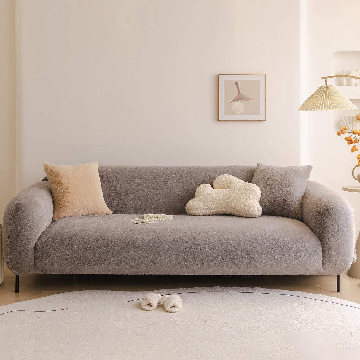 Soft Plush Warm Sofa Cover Stretchable Cozy Velvet Couch Protector for Fall & Winter