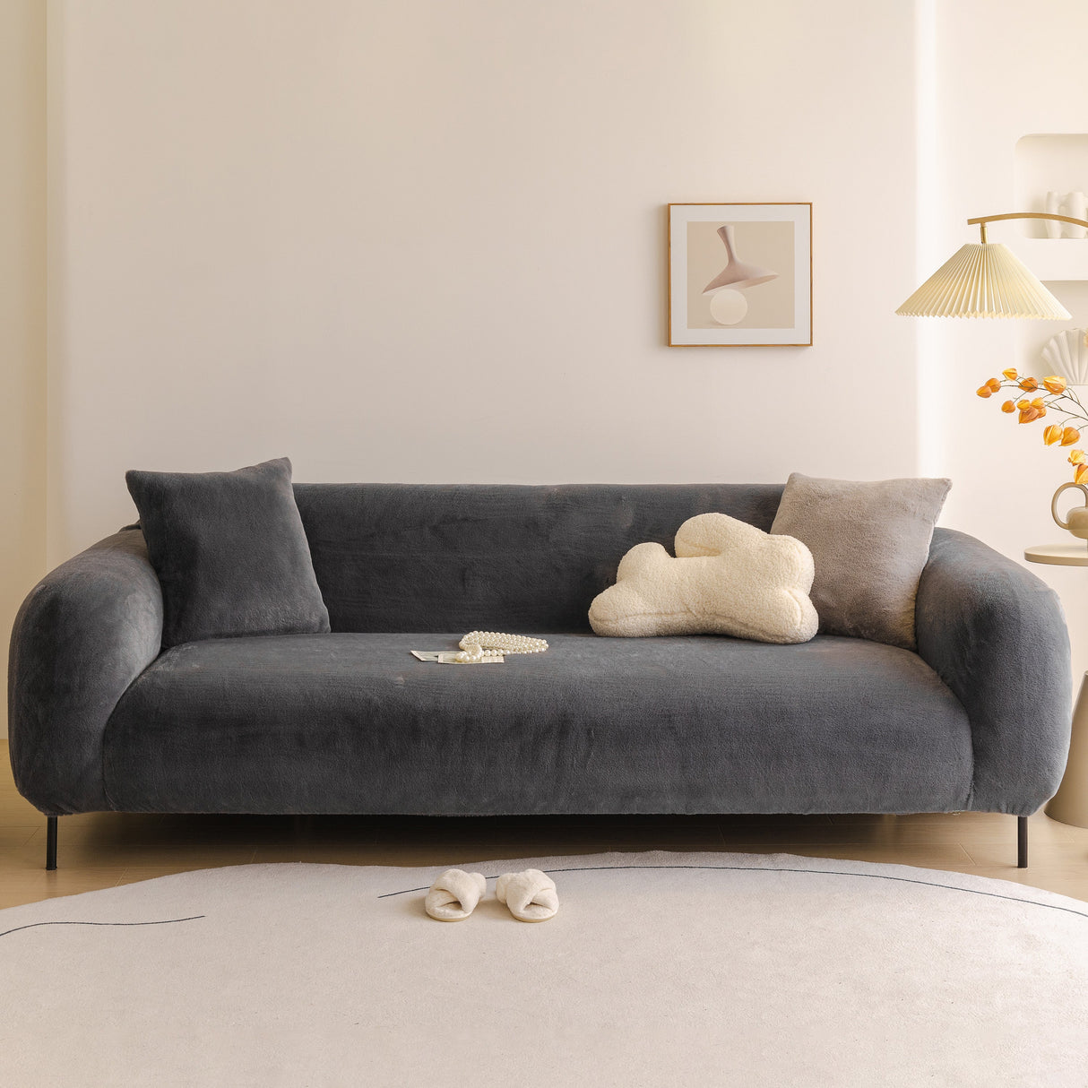 Soft Plush Warm Sofa Cover Stretchable Cozy Velvet Couch Protector for Fall & Winter