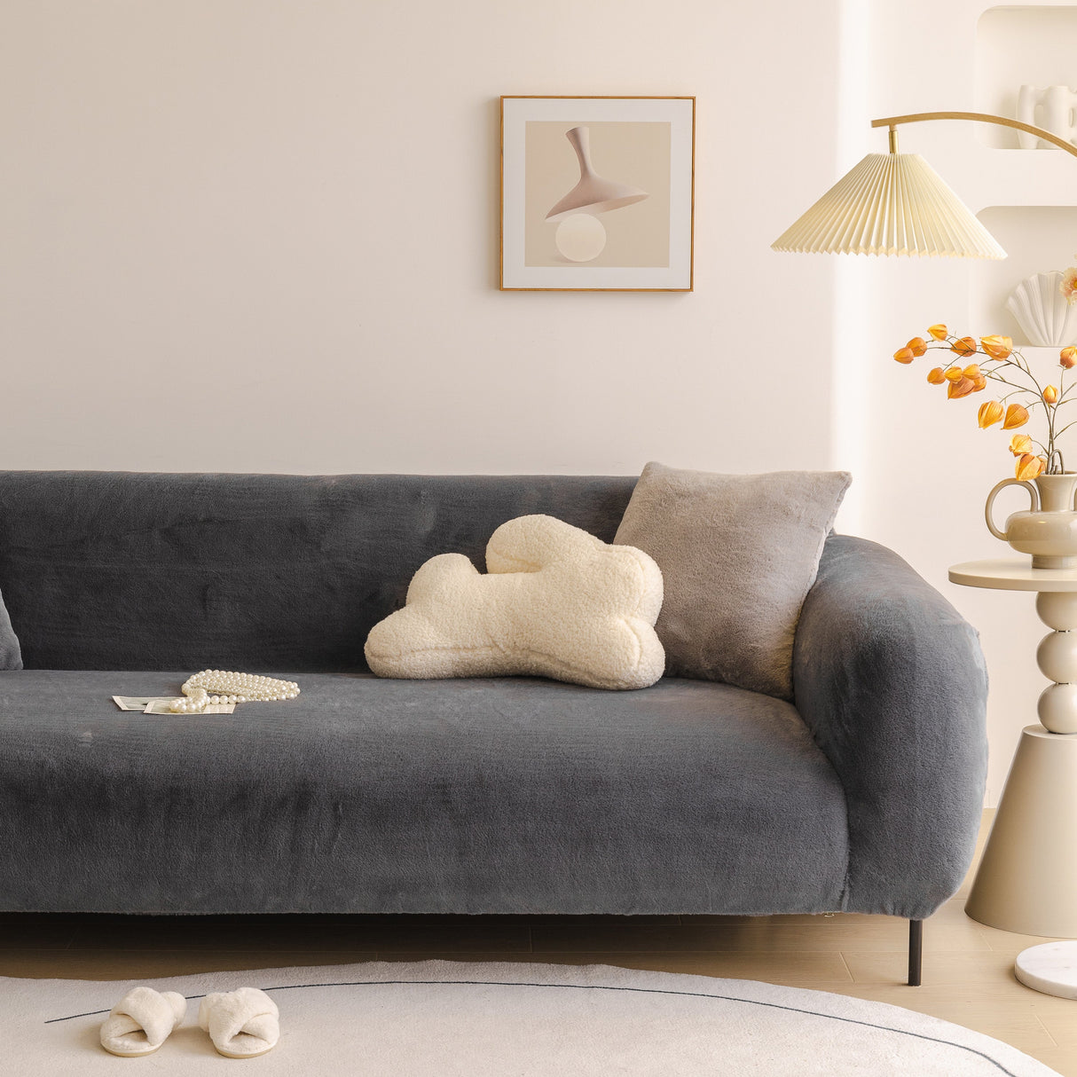 Soft Plush Warm Sofa Cover Stretchable Cozy Velvet Couch Protector for Fall & Winter