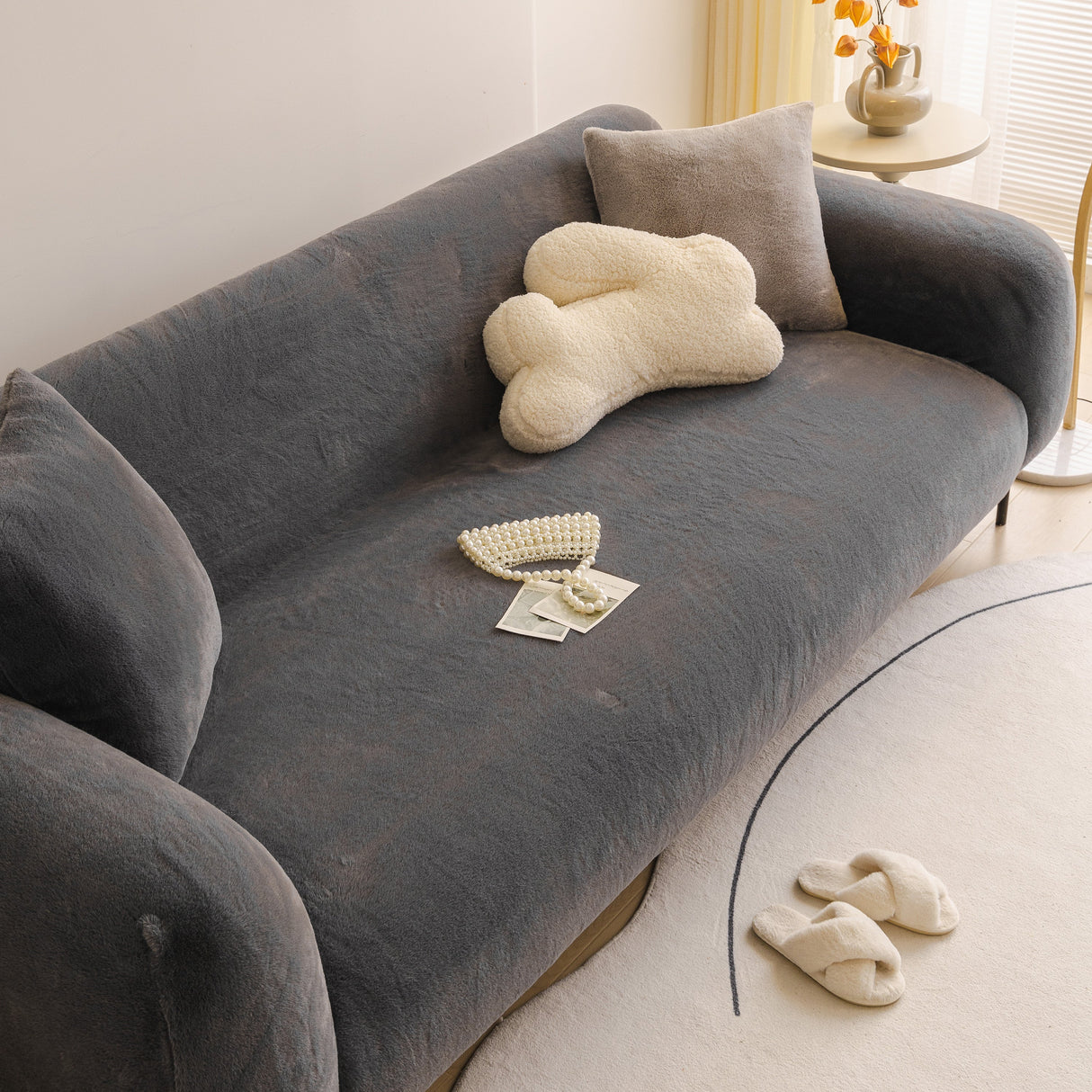 Soft Plush Warm Sofa Cover Stretchable Cozy Velvet Couch Protector for Fall & Winter