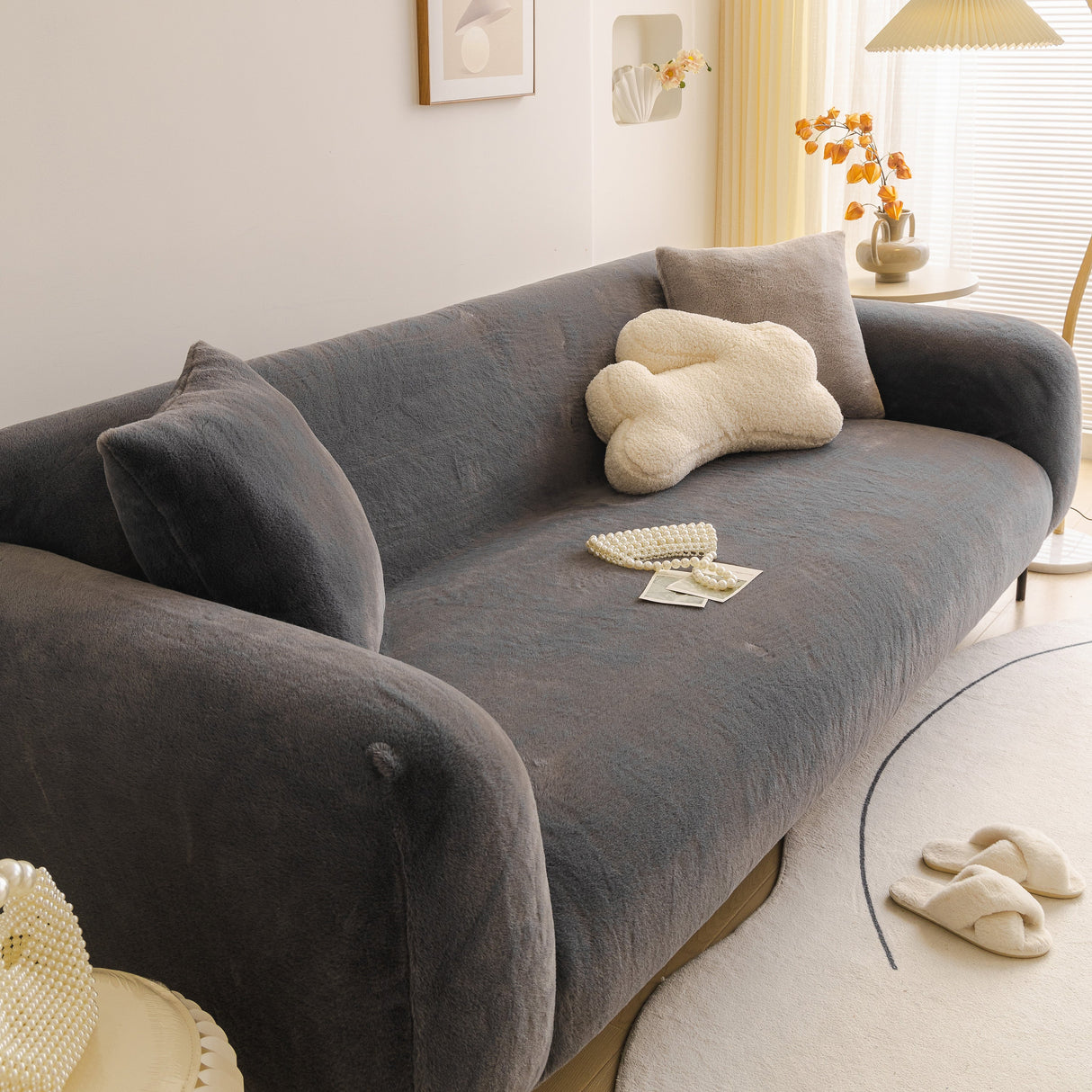 Soft Plush Warm Sofa Cover Stretchable Cozy Velvet Couch Protector for Fall & Winter