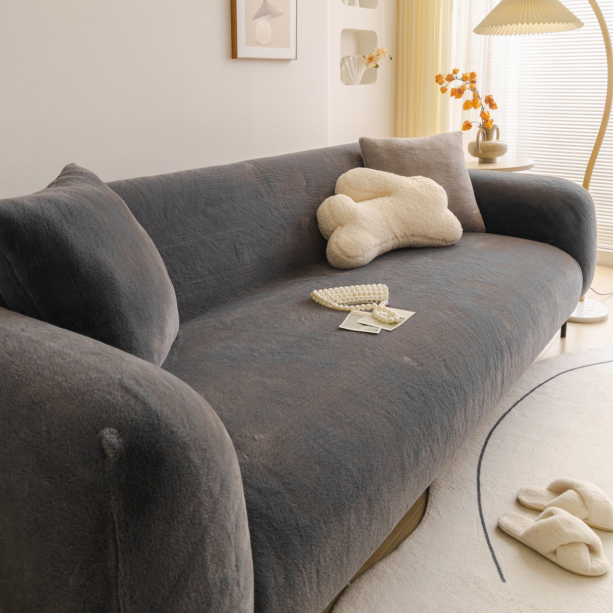 Soft Plush Warm Sofa Cover Stretchable Cozy Velvet Couch Protector for Fall & Winter