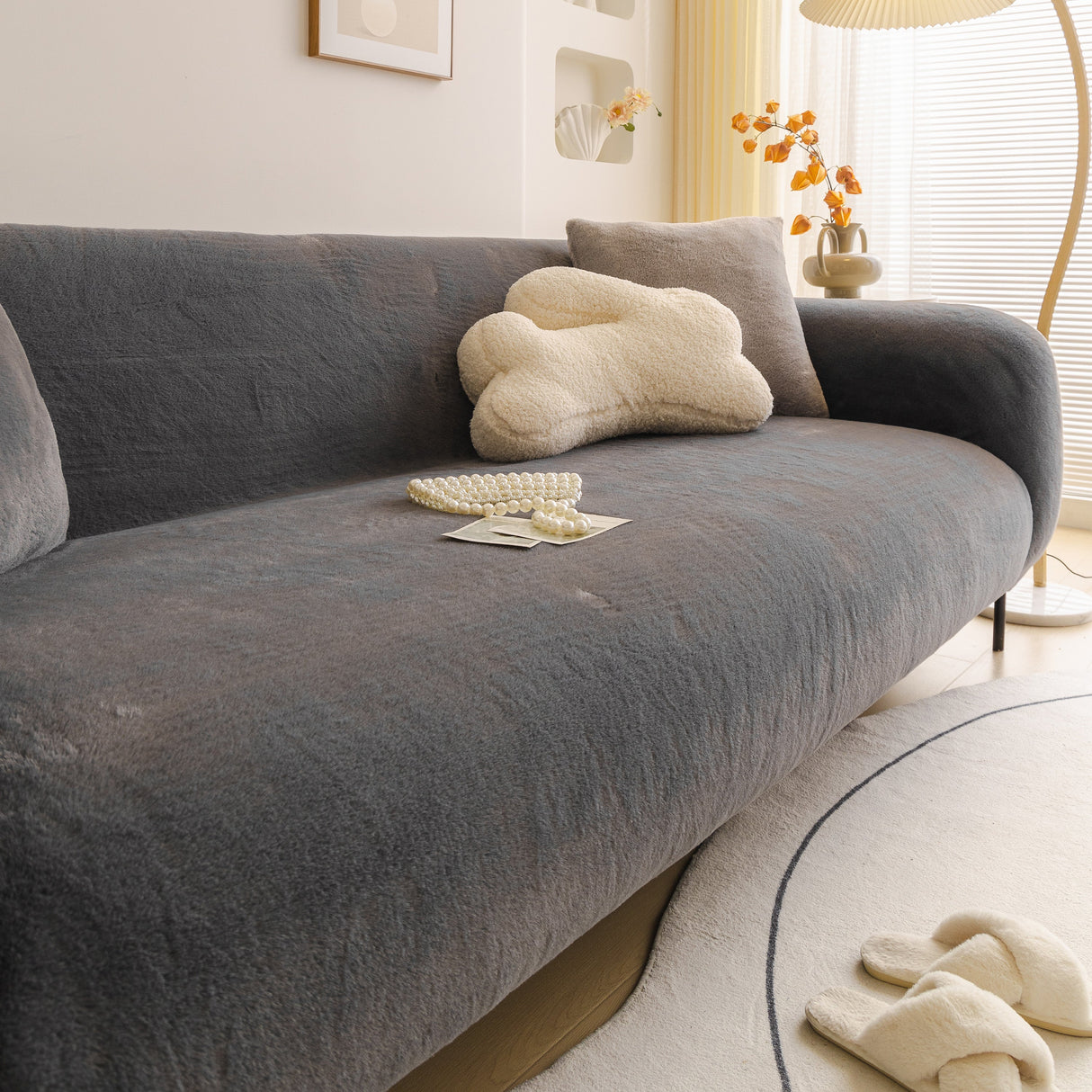 Soft Plush Warm Sofa Cover Stretchable Cozy Velvet Couch Protector for Fall & Winter