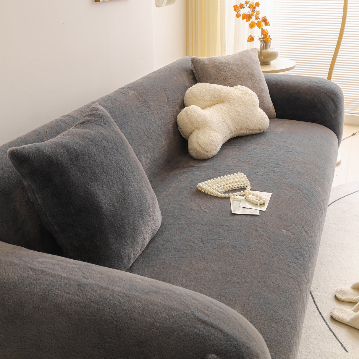 Soft Plush Warm Sofa Cover Stretchable Cozy Velvet Couch Protector for Fall & Winter