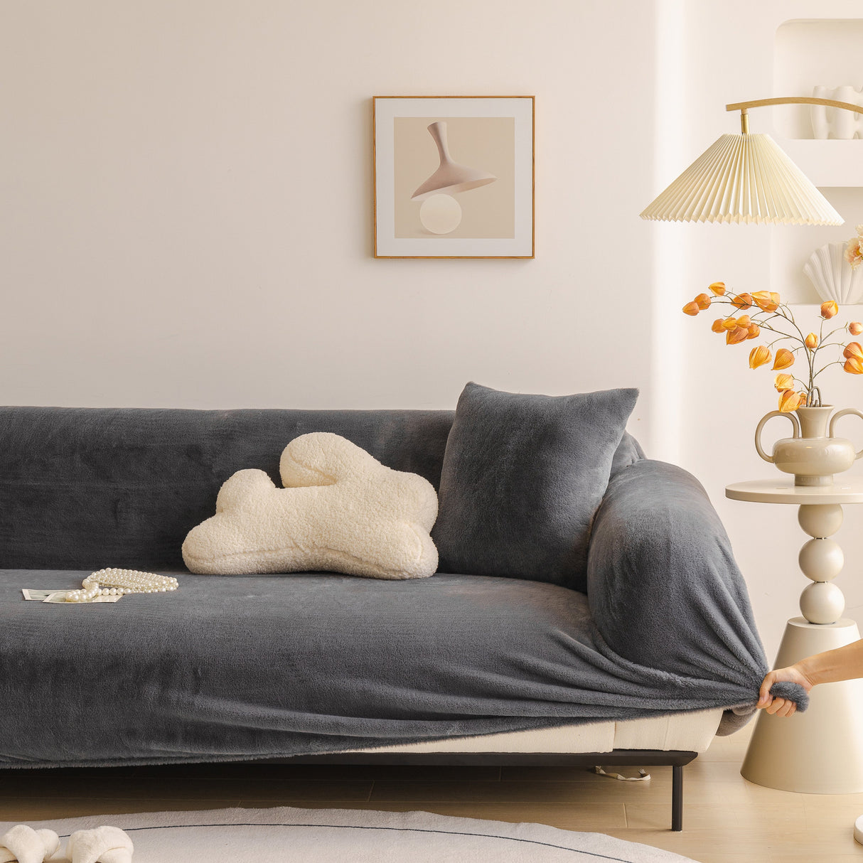 Soft Plush Warm Sofa Cover Stretchable Cozy Velvet Couch Protector for Fall & Winter