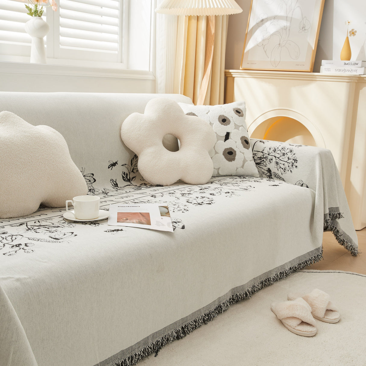 Chenille Butterfly Sofa Cover Blanket, L Shaped Couch Cover, Reversible Couch Protector