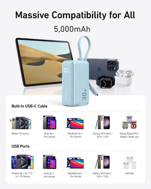 Anker Power Bank (30W, 5k,  Fusion, Built-In USB-C Cable)