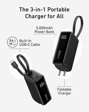 Anker Power Bank (30W, 5k,  Fusion, Built-In USB-C Cable)