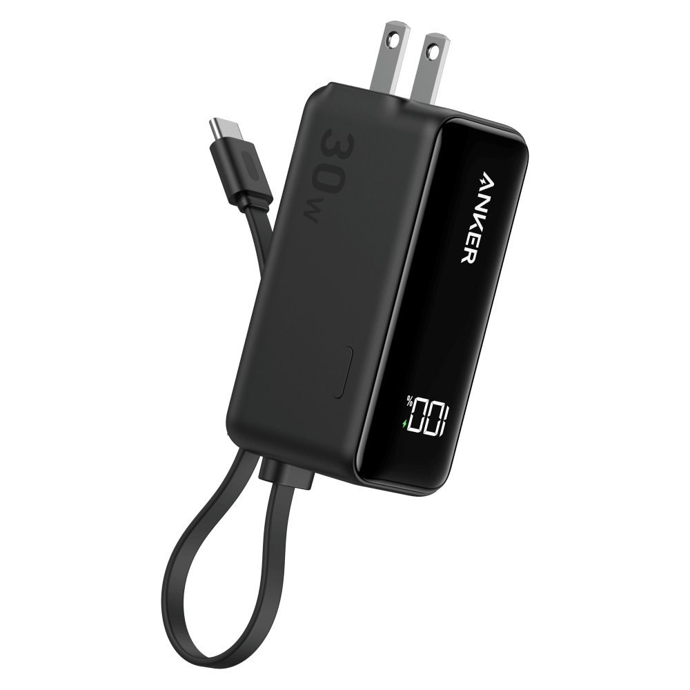 Anker Power Bank 5,000 mAh 22.5W with Built in USB C Cable and Fusion Wall Charger 30W by Anker